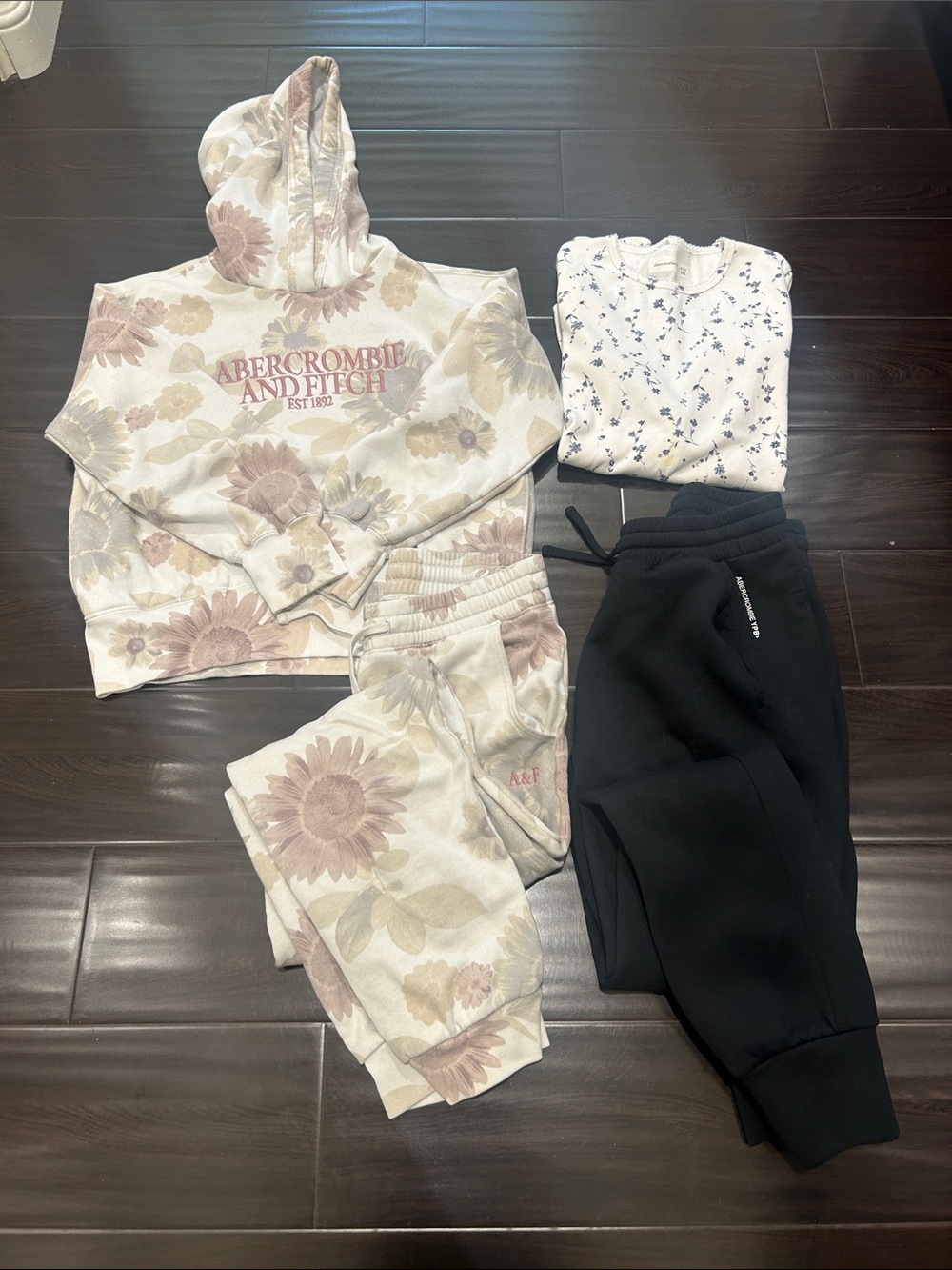 Abercrombie & Fitch Kids Floral Cream and Blush Hoodie & Joggers Set - 4 Piece